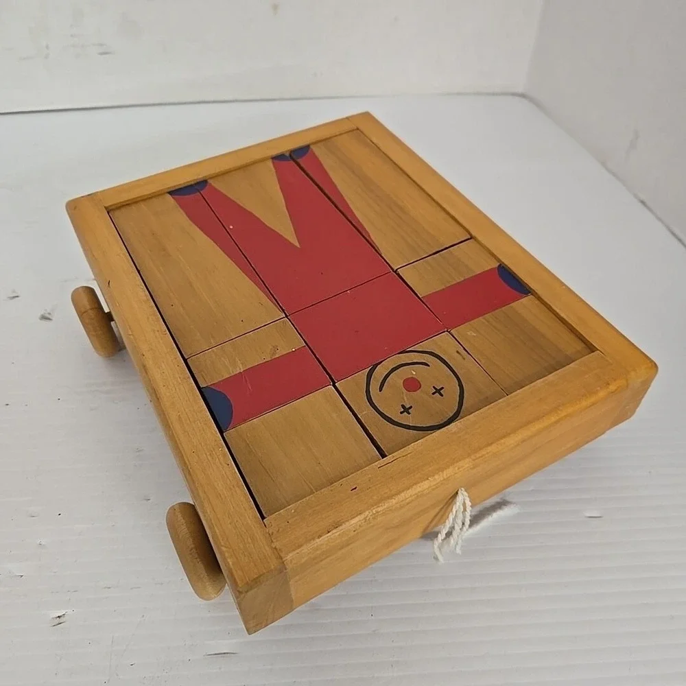 Vintage Wooden Block Puzzle In Wagon‎ Tray
